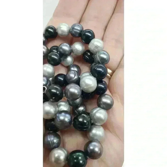 Vintage Necklace Genuine Pearl Gray & Black Baroque Freshwater Pearls Choker - Picture 3 of 9